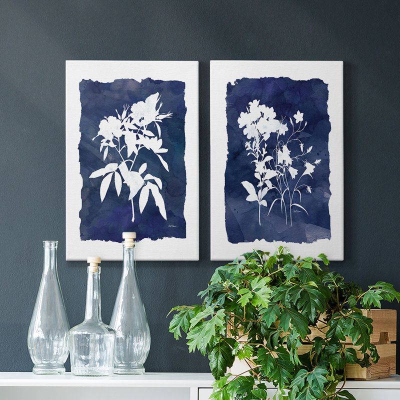 Indigo Botanical - ensemble de 2 cadres photo sur papier, H 12 po x l 16 po, Toile tendue