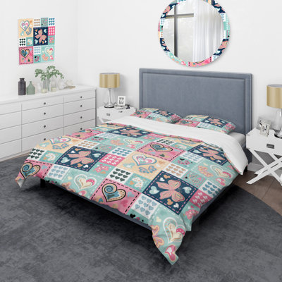 Design Art Multicolor Romantic Patchwork - Abstract Duvet Cover Set - Microfiber Polyester In Multicolor