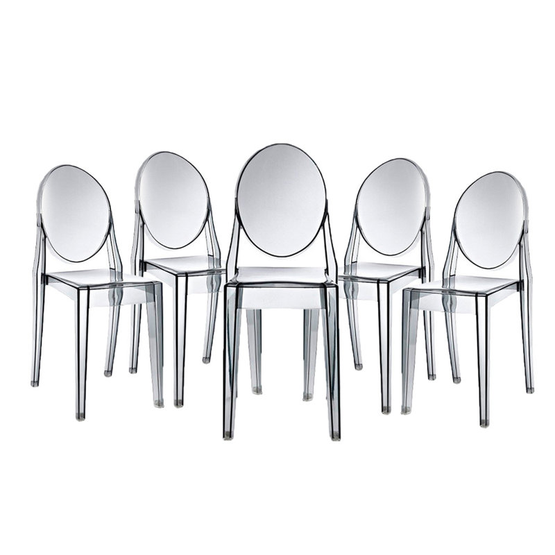 Modway Casper Modern Acrylic Stacking Dining Armchairs, Smoke, 4
