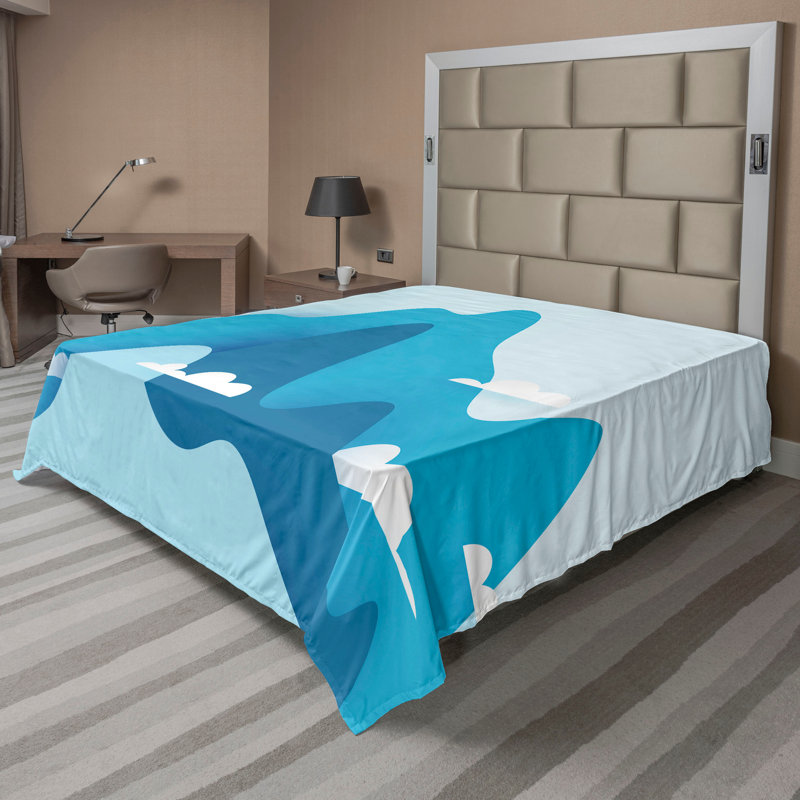 Ambesonne, paysage, plateau, drap plat, dessin de montagnes, parcelle, ciel bleu profond, blanc
