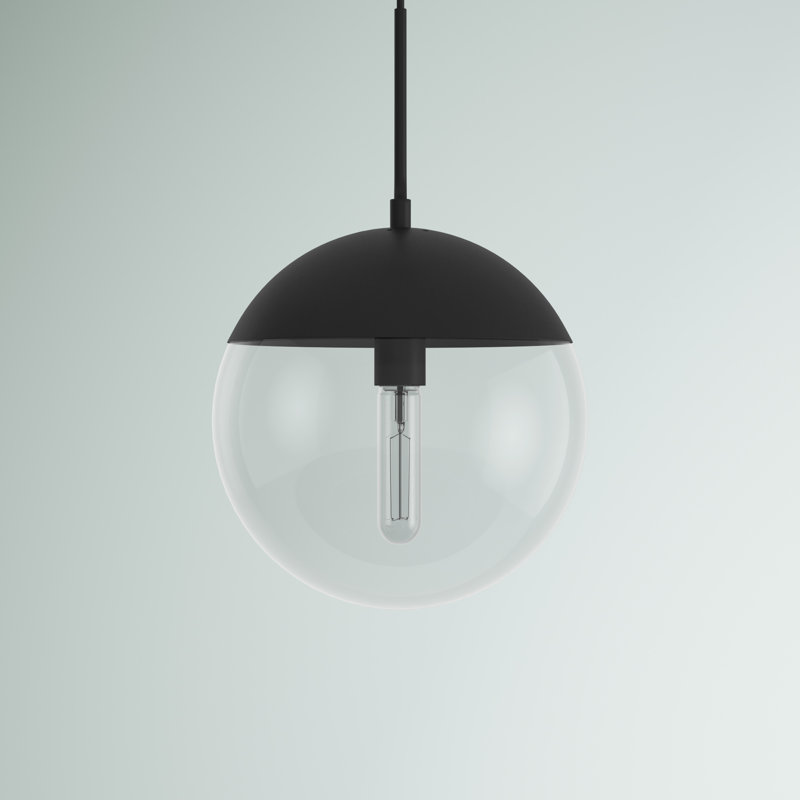 Luminaire suspendu simple à intensité variable 1 lumière Yearby Yearby, H 65 po x l 10 po x P 10 po, Noir, Transparent