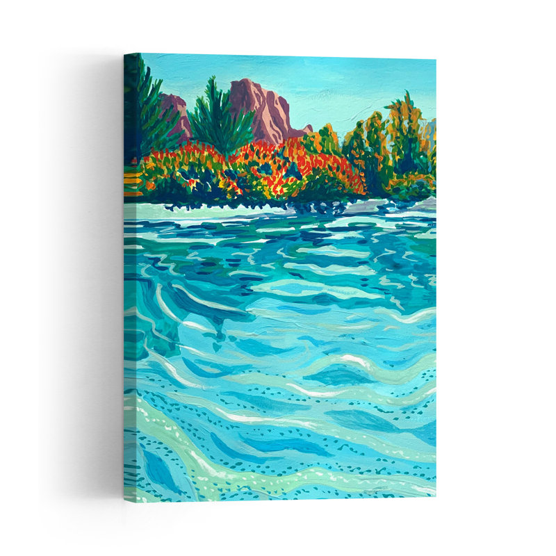 Colorful Mountain River Colorful Vibrant Abstract Landscape Nature Wall Art Print 1 Piece Wrapped Canvas Wall Art