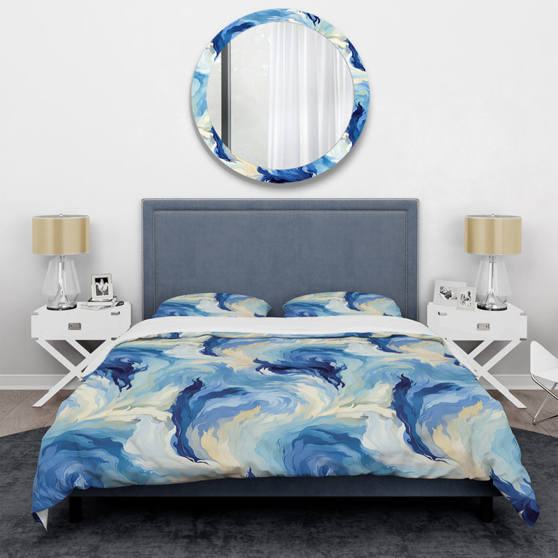 Ensemble de housse de couette Ikat Mirage bleu et blanc, Housse de couette simple + 1 taie décorative stan