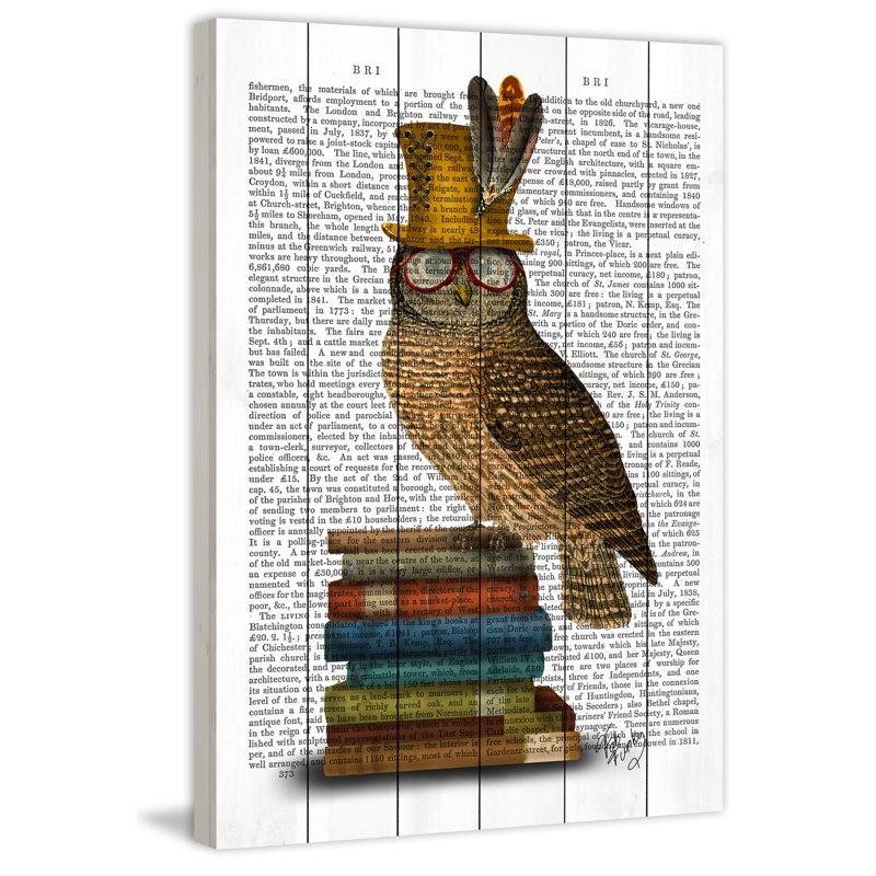 Owl On Books - No Frame Print on Wood, 91 cm H x 61 cm W x 4 cm D