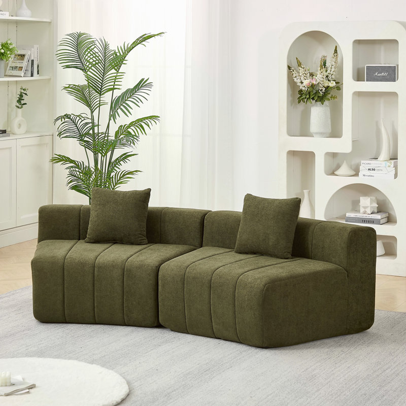 Canapé modulaire courbé Chenille, Vert
