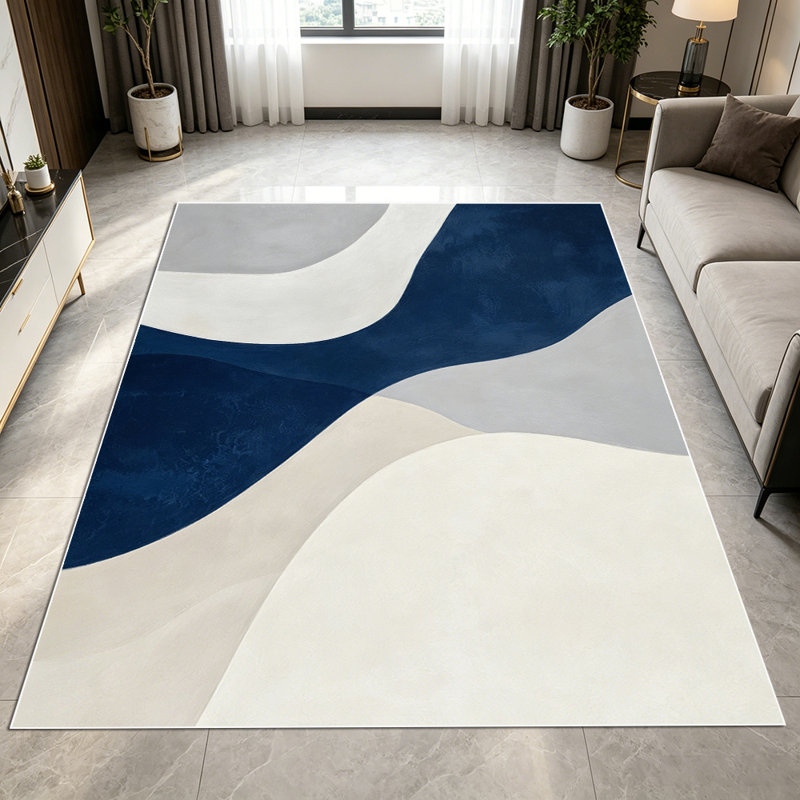 1PC Abstract Wavy Navy Blue Neutral Tone Minimalist Modern area rugs for Living Room, Soft and Comfortable, Suitable for all seasons, easy-to-maintain, machine washable Indoor floor mat, Under Table Farmhouse suitable for dining room, bedroom, home