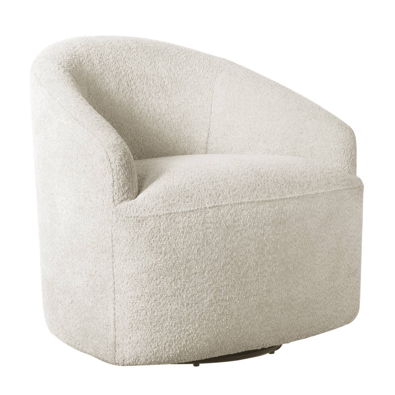 Bonn 30" Wide Upholstered Swivel Barrel Accent Chair, Cream, Cream Polyester