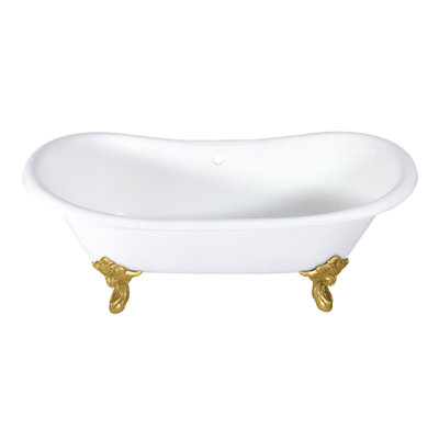 Kingston Brass Aqua Eden 72-Inch Cast Iron Oval Double Slipper Clawfoot Tub (No Faucet Drillings)