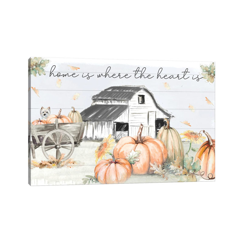 «Pumpkin Barn» par Patricia Pinto, reproduction d'impression sur papier, H 12 po x l 18 po x P 1,5 po, Toile tendue