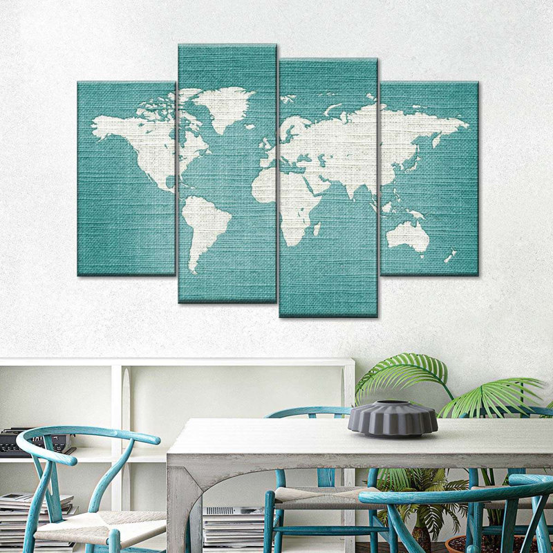 Carte du monde en lin menthe carte du monde 4 pièces, H 36 po x l 22 po x P 1 po