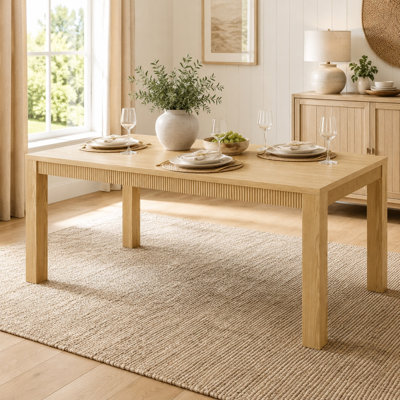 83.8" W Natural Solid Oak Dining Table with Wave Edge