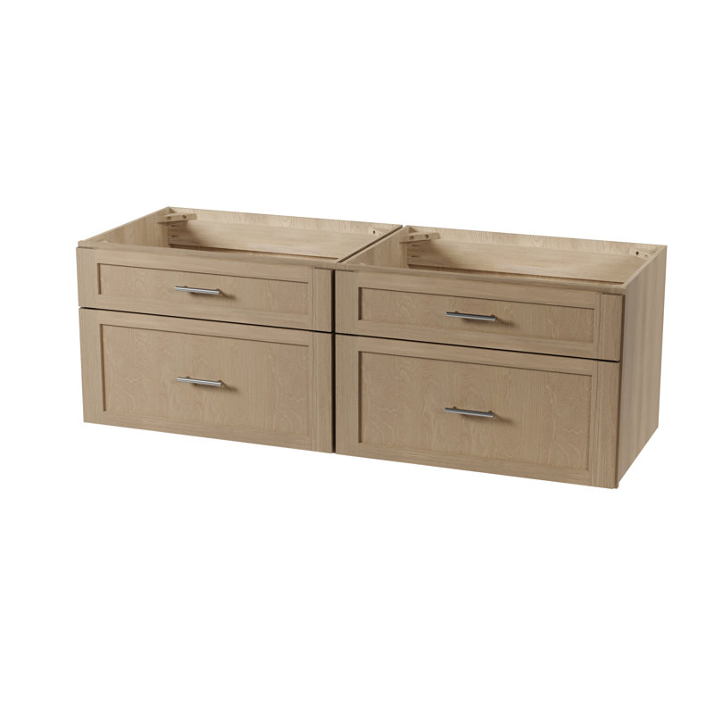 Meuble-lavabo mural flottant double 60 po Disar, Chêne naturel