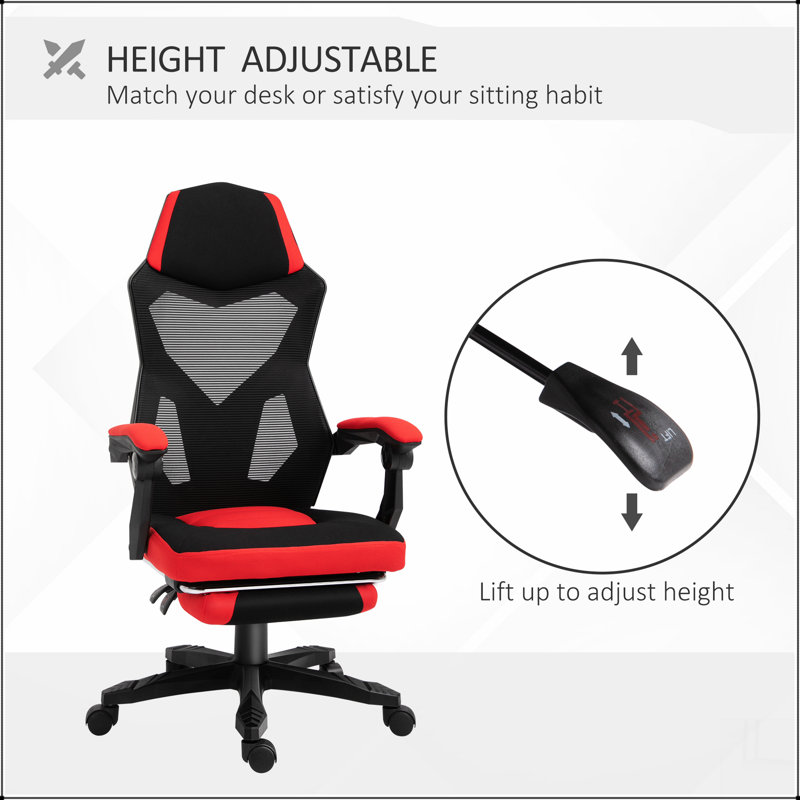 Fauteuil inclinable de bureau d'ordinateur avec dossier haut, dossier en filet, soutien lombaire et roulettes