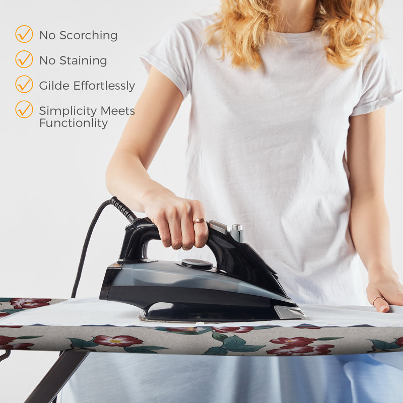 Ironing Board Cover, 100% Cotton with Thick Felt, Resists Scorching & Staining, Adjustable Fastener, 124x38cm