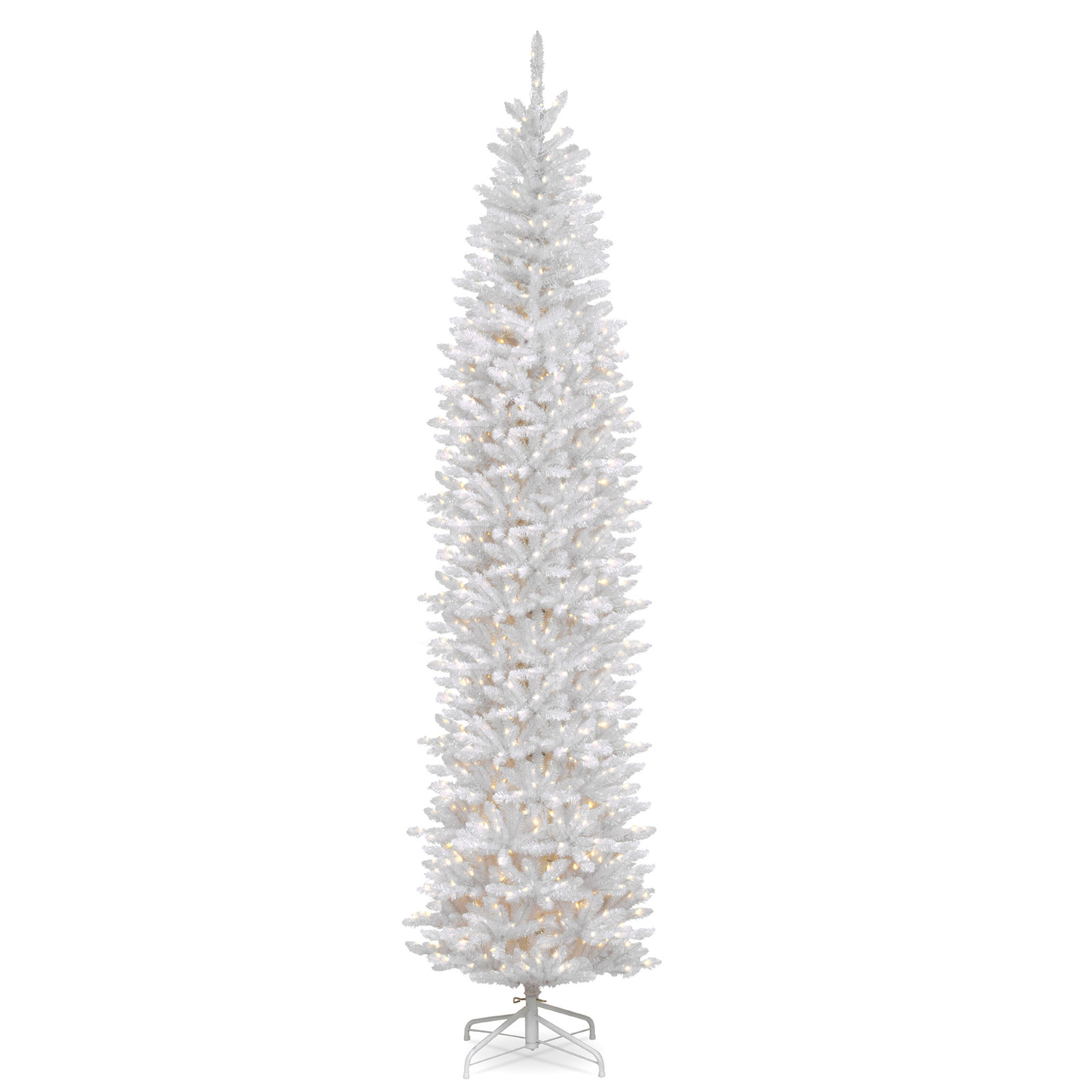 The Holiday Aisle® Kingswood Fir White Pencil Tree with Clear Lights, 12'