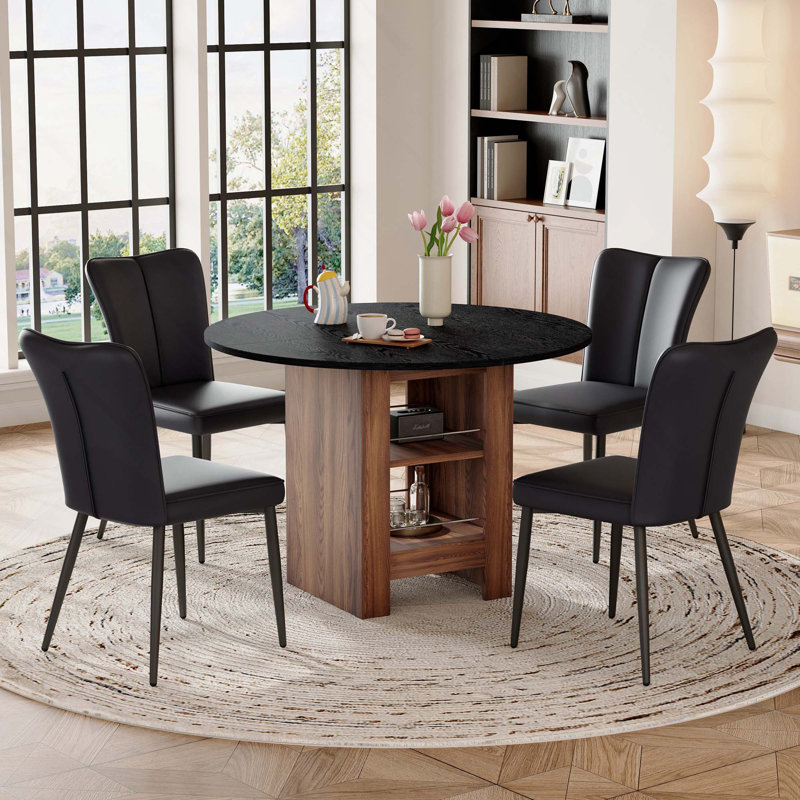 Table de salle à manger 5 pièces 42 po avec 4 tablettes en polyuréthane, Ensemble de cinq pièces : table, quatre chaises