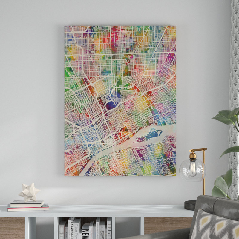 « détroit michigan city map », impression sur toile tendue, H 24 po x l 18 po x P 2 po