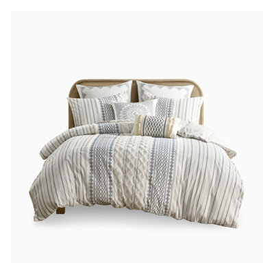Queen Cotton Printed Duvet Cover Set with Chenille, Oeko-Tex Certified