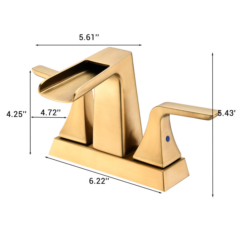 Robinet de lavabo de 10 cm avec bec en cascade en laiton doré brossé - Conception à double poignée pour un réglage précis de l'eau et de la température - Construction en laiton massif - Cartouche en céramique - Compatible avec les installations de 2/3 et 4 pouces
