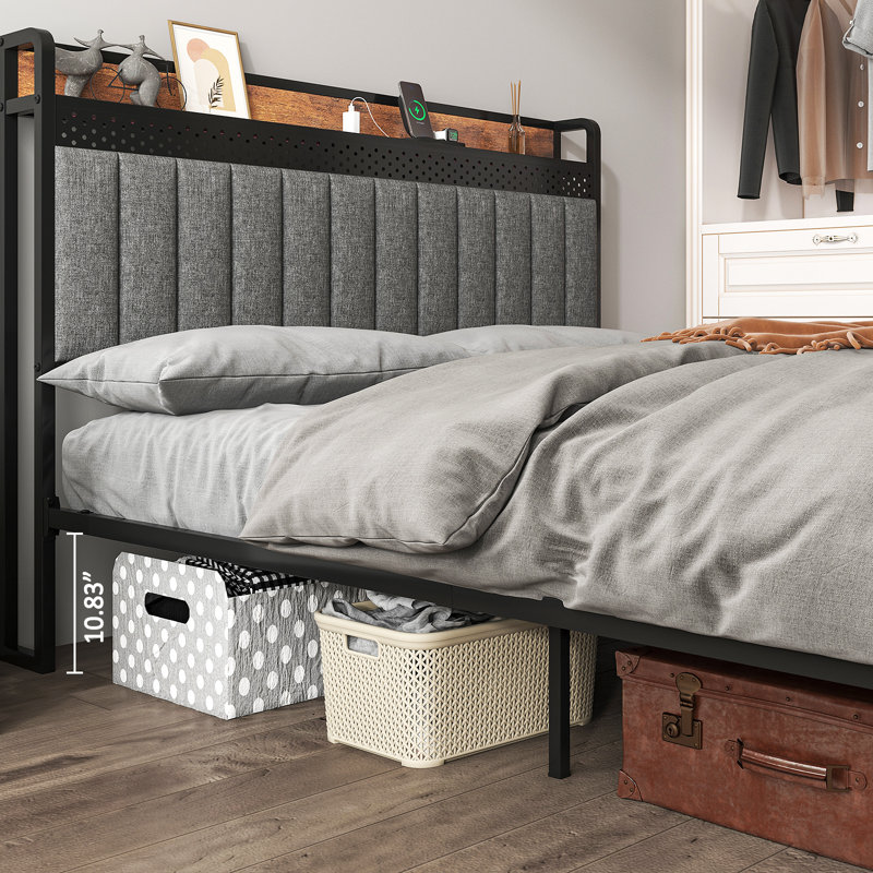 Base de lit Carly-Mo avec station de charge et rangement pour tête de lit, Complète