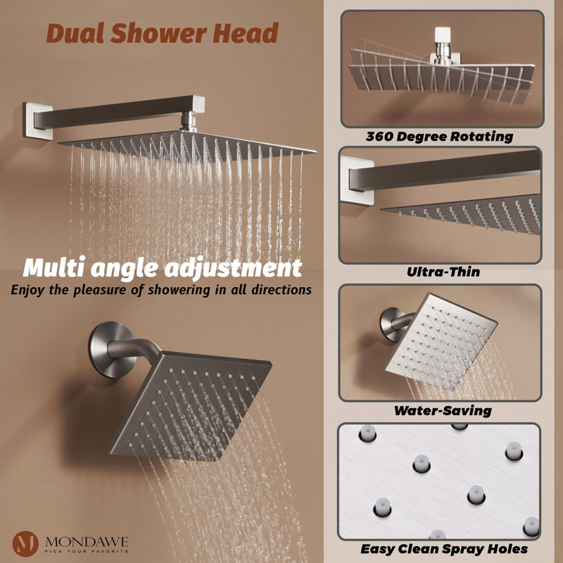 AquaRhapsody Thermostatic Complete Shower System with Rough in-Valve, Brushed Nickel