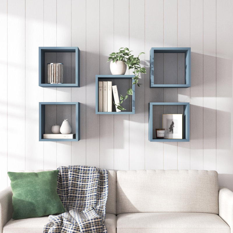 Tioga 5 Piece Square Cube Shelf with Adjustable Shelves, Blue