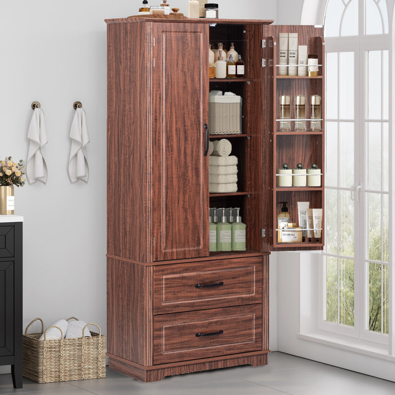 Armoire de rangement pour salle de bain polyvalente 71 po de style campagnard, Noyer