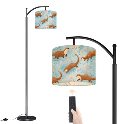 Arc Floor Lamp with Adjustable Lampshade Playful Otters Blue Floral nature Standing Lamp 3 Color Temperatures Dimmable Tall Pole Lamp with Foot Switch for Bedroom