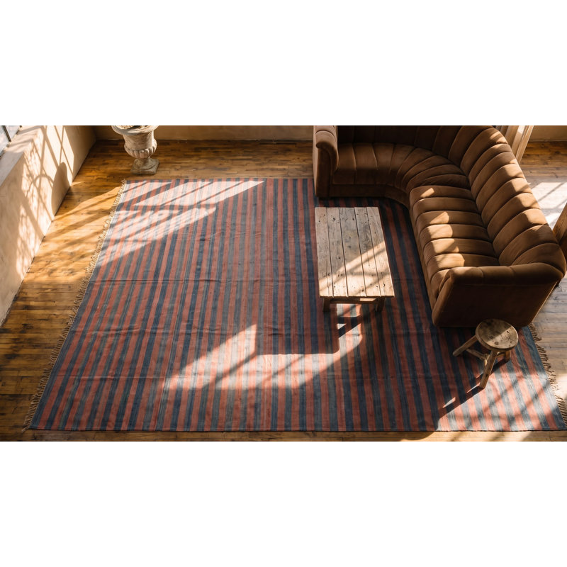 Large Room Size Antique Striped Cotton Dhurrie Indian Rug