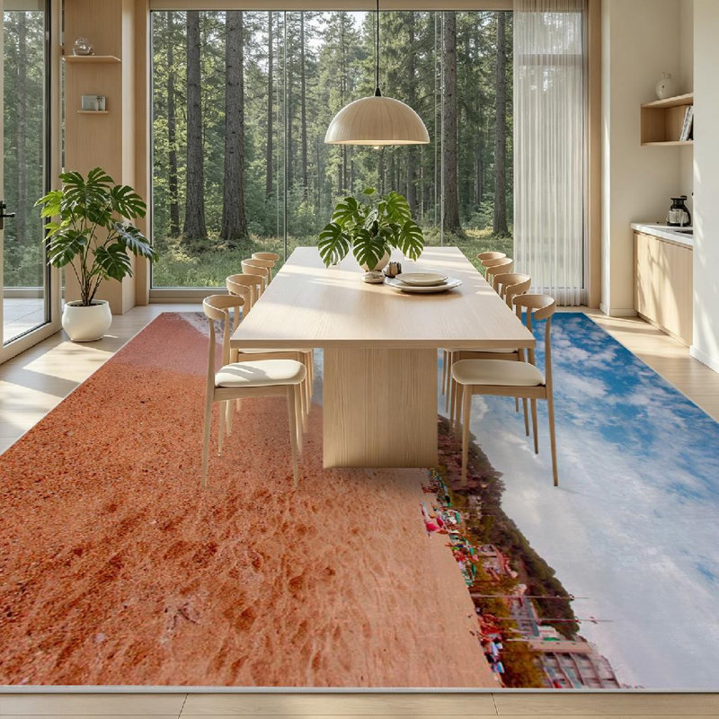 Tapis d'intérieur rétro lavable à la machine Clear Surf Tee, Rectangle 79" x 118"