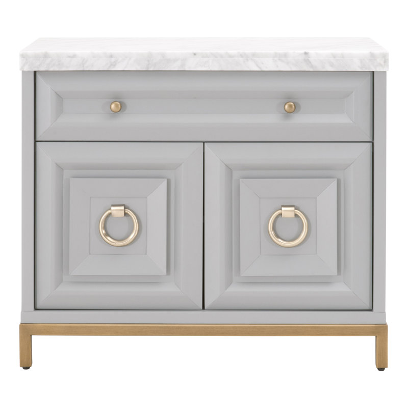 Commode combinée 1 tiroir en bois massif l 36,75 po Fitz, Gris colombe