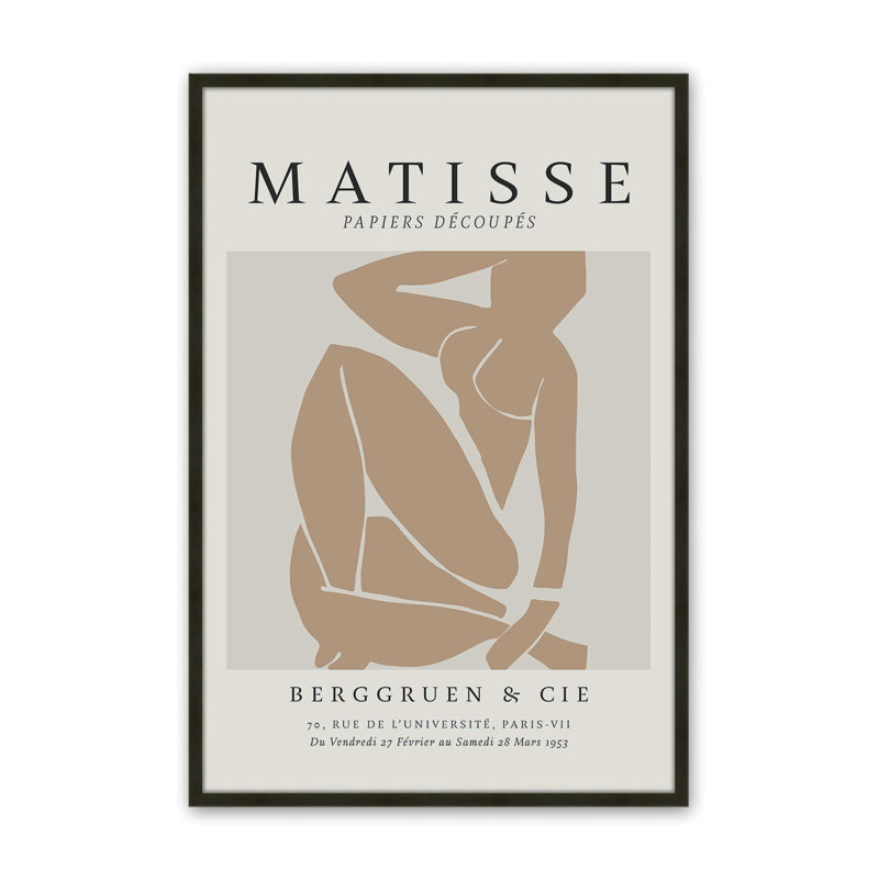 Matisse's Nude III avec imprimé brun clair, H 21 po x l 17 po, Reproduction encadrée sans passe-partout, Noir satiné