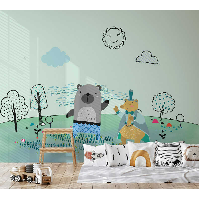 Mignon ours et cerf, papier peint pour enfants, livre de contes, L 106 po x l 187 po