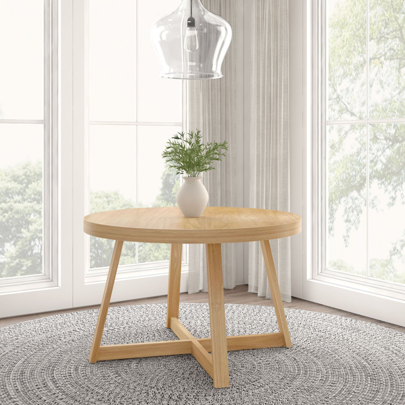 Carlesha Solid Pine Wood Round Dining Table, Blonde