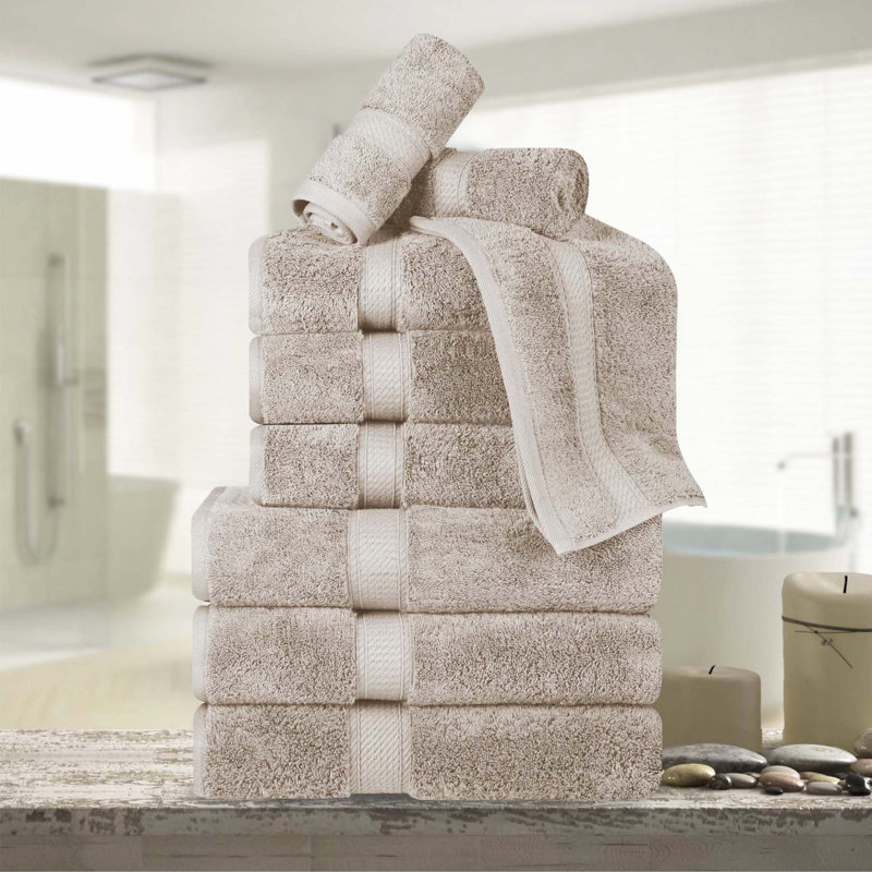 Scotia Egyptian Cotton Bath Towel Set, Stone, 9Pc Towel Set  (3Bath, 3Hand, 3Face)