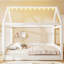Lit de jour rembourré beige pleine grandeur en forme de maison, avec des couleurs blanches et chaudes, design en bois de pin, choix, structure en bois massif