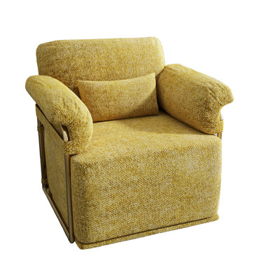 Fauteuil carré pivotant à 360 degrés en tissu moelleux jaune avec pieds en métal doré pour le bureau, la chambre à coucher, le salon, le fauteuil rotatif, la chambre à coucher