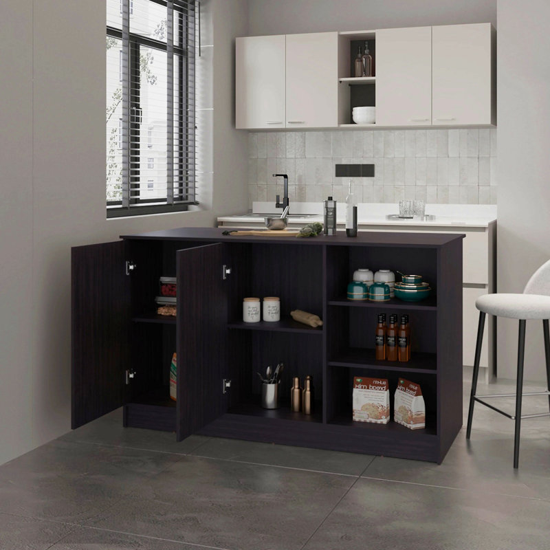 Wengue Kitchen Island With 2-Door And Open Storage