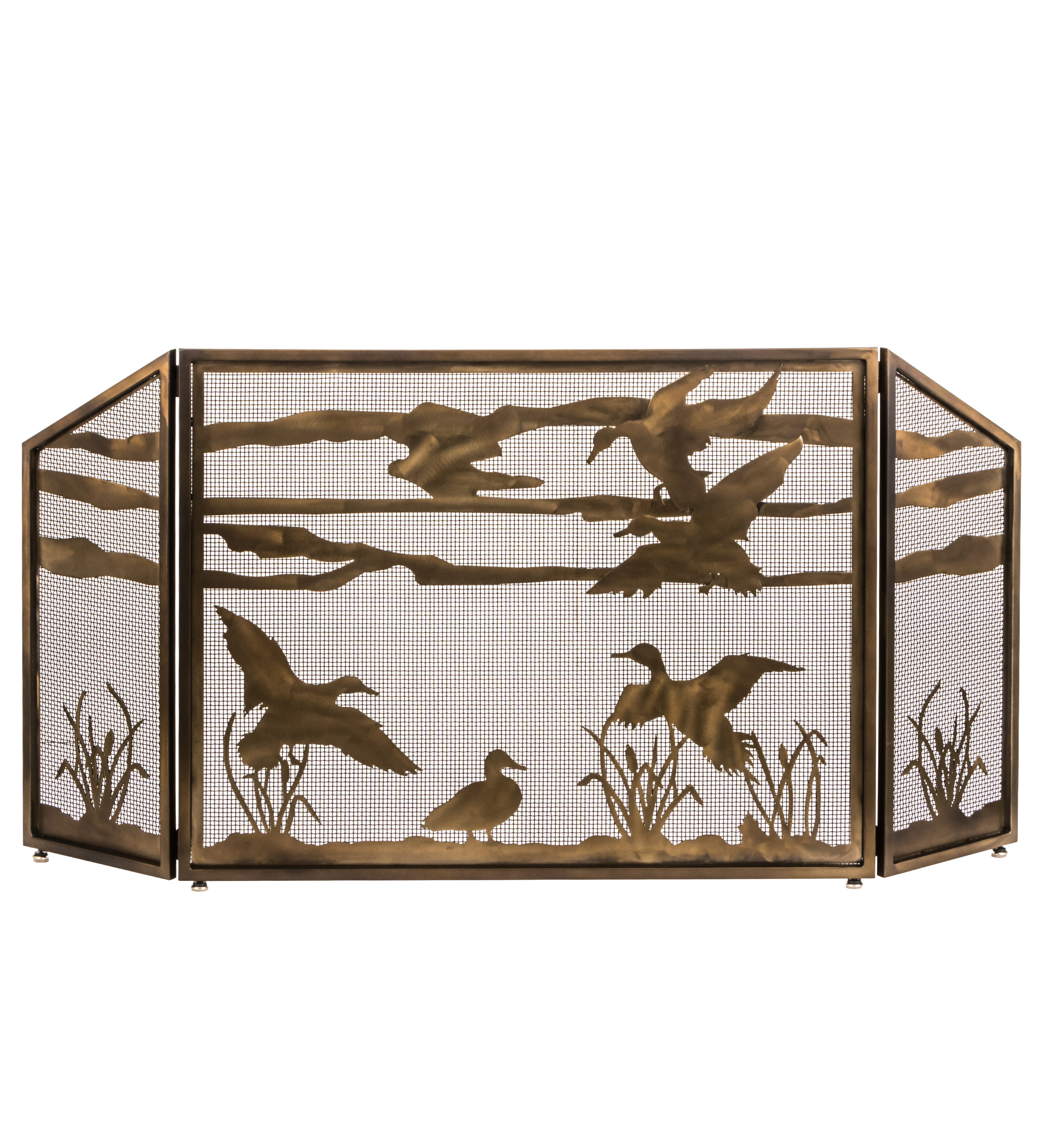 Meyda Lighting Ducks in Flight 3 Panel Steel Fireplace Screen | Perigold