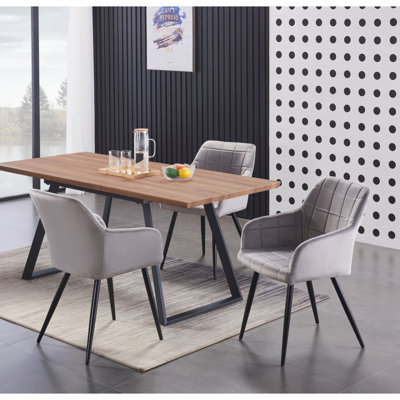 Yerres 4 Person Dining set - a Rectangular Extendable Dining Table with Metal Legs and a Set of 4 Quilted Velvet Dining Chairs for Dining Room - Modern Dining Table Set