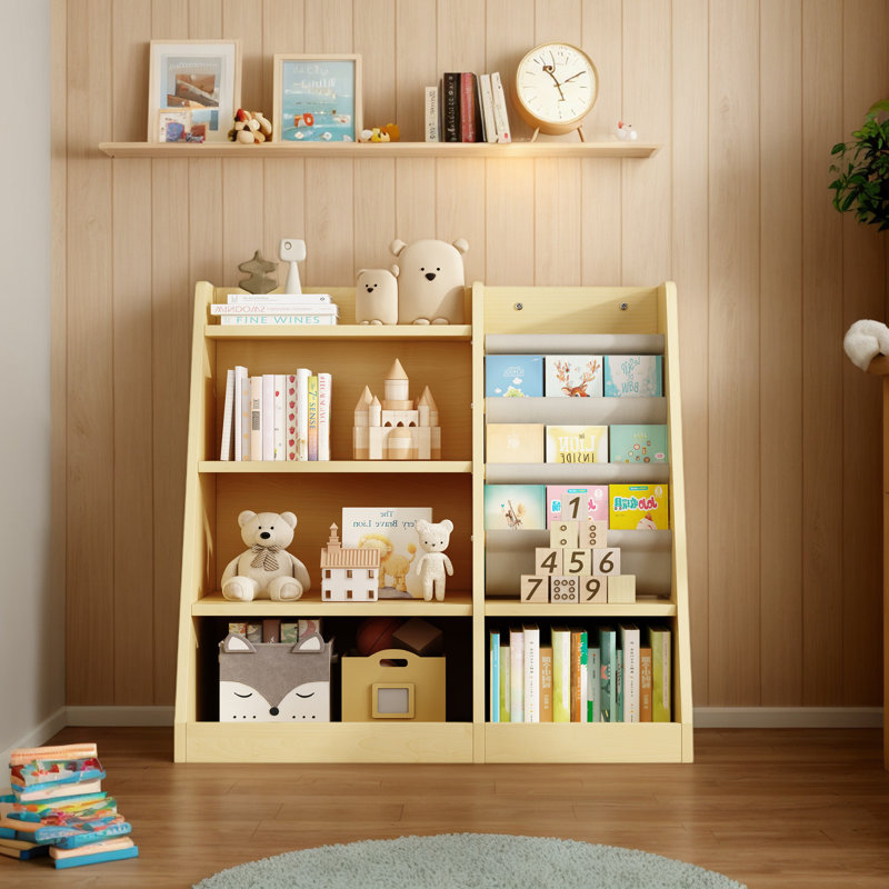 Bibliothèque en bois avec rangement pour jouets, Naturel