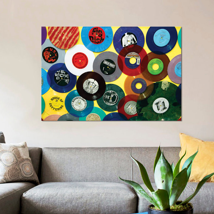 «Vinyle 45's II», reproduction sur toile, H 18 po x l 26 po x P 1,5 po, Toile tendue, Pas de tapis