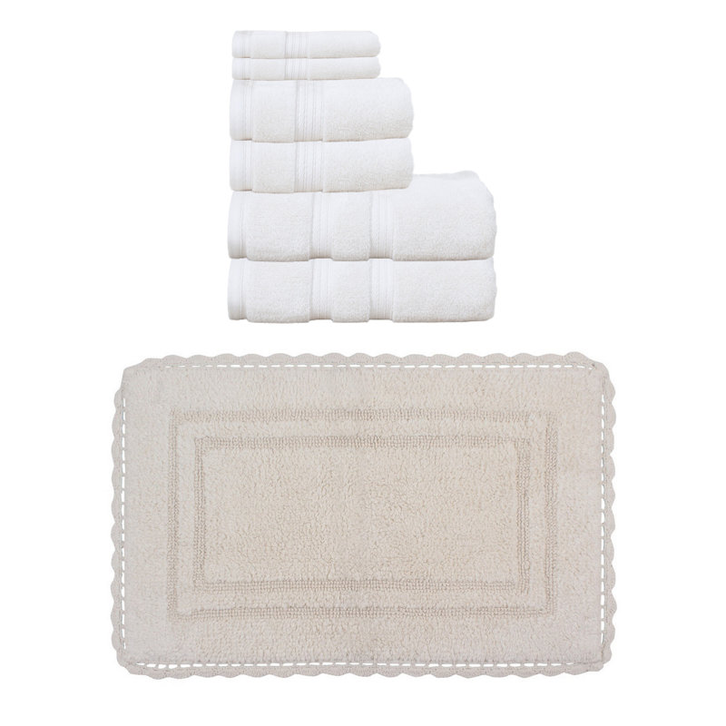 Ensemble de serviettes de bain 8 pièces et 1 tapis de bain 1 pièce Colson, 100% coton doux, ivoire, Ivoire