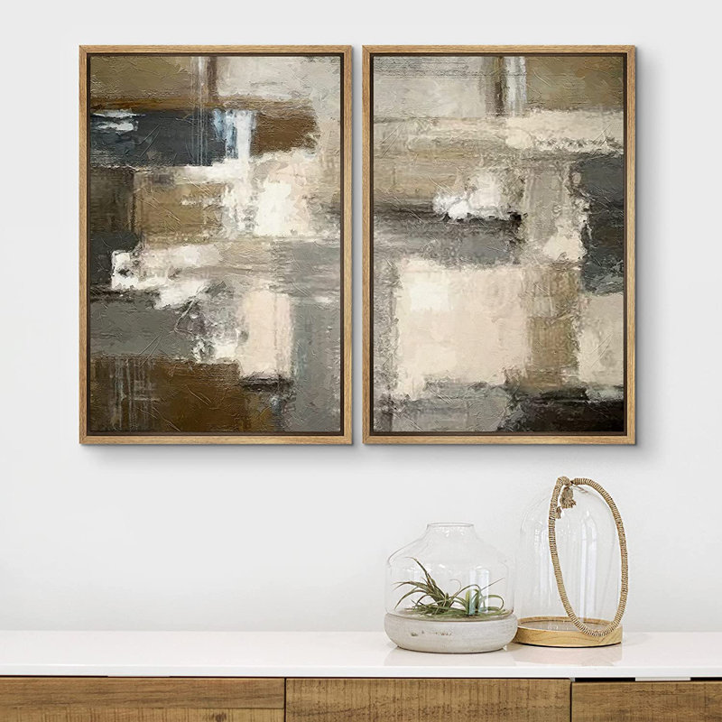 «Abstract Abstract Paint Effect», reproduction d'art sur toile, H 16 po x l 24 po x P 2 po, Toile avec cadre flottant brun