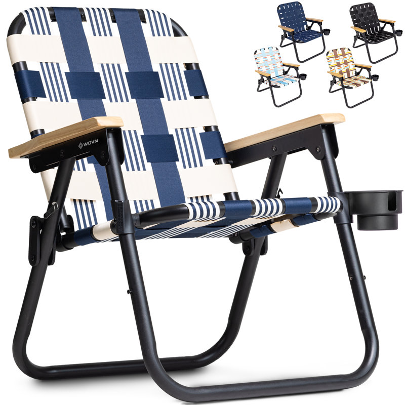 GoSports Outdoors WOVN Premium Beach & Camping Chair - Folding Backpack Chair for Adults, Blue/Lido