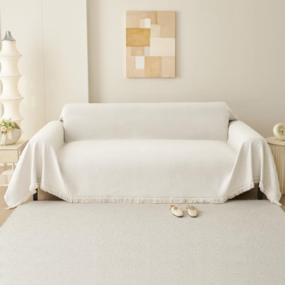 Housse de canapé imperméable pour animaux de compagnie avec gland, beige 71 po x 118 po