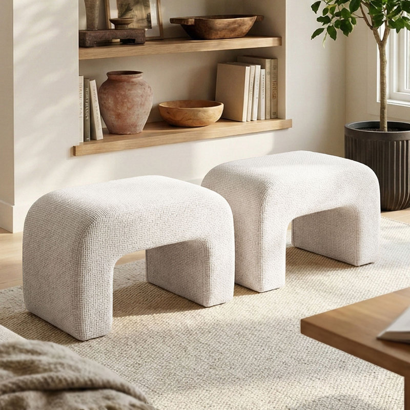 29" Upholstered Fabric Ottoman, Beige