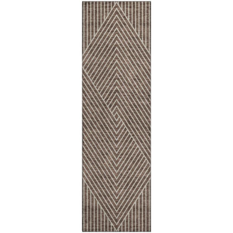 Tapis brun Prisco lavable à la machine de qualité supérieure, Tapis de couloir 2 pi 3 po x 7 pi 6 po