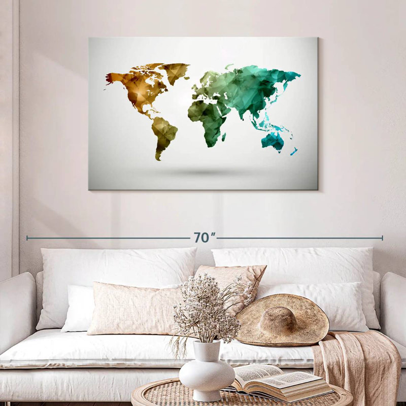 Carte du monde abstrait moderne Aliaz, H 30 po x l 45 po