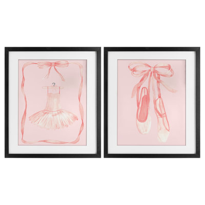 Pastel Ballerina Dress & Slippers 2pc Framed Print Under Glass Set, design by Nina Jacobs